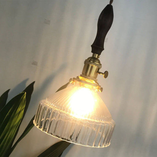 Rachele - Rustic Barn Shade Pendant Lamp 1-Light Clear Ribbed Glass Ceiling Suspension Light