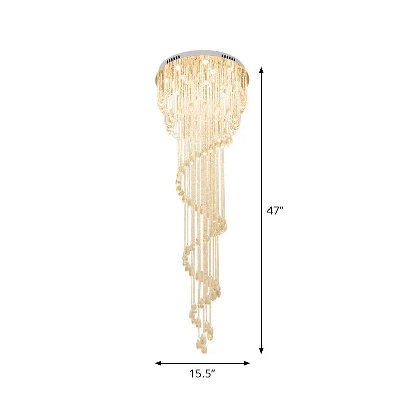 Modern Crystal Strand Stainless Steel Ceiling Flush Mount Light - Spiral Staircase Flushmount (4