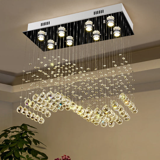 Modern Crystal Wavy Dining Room Ceiling Lamp - Flush Mount Stainless Steel Lighting Fixture (8