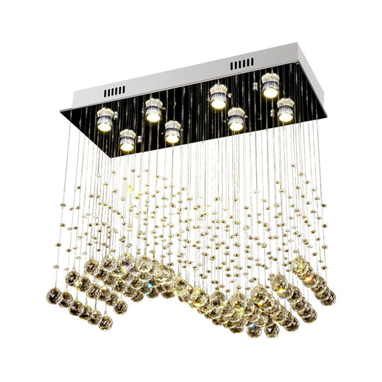 Modern Crystal Wavy Dining Room Ceiling Lamp - Flush Mount Stainless Steel Lighting Fixture (8