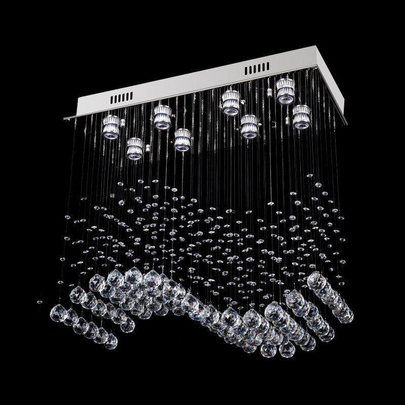 Modern Crystal Wavy Dining Room Ceiling Lamp - Flush Mount Stainless Steel Lighting Fixture (8