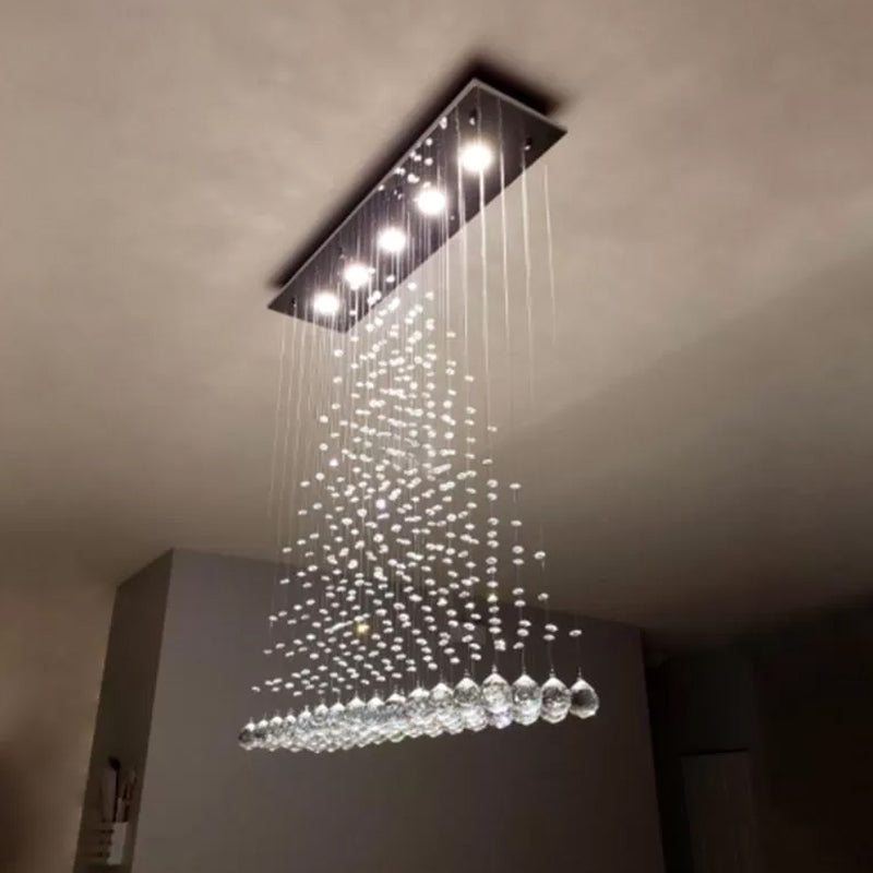 Modern Triangle Crystal Orb Flushmount Ceiling Light Fixture - 5 Lights Stainless Steel