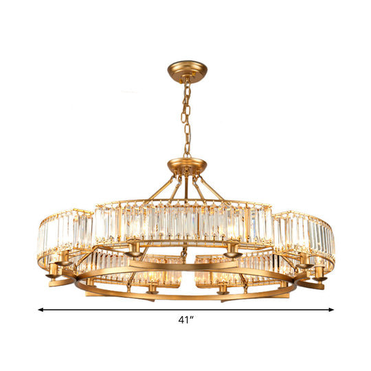 Modern Gold Circle Chandelier Pendant Light With Clear Crystal Prisms - 6/8/10 Bulb Dining Room