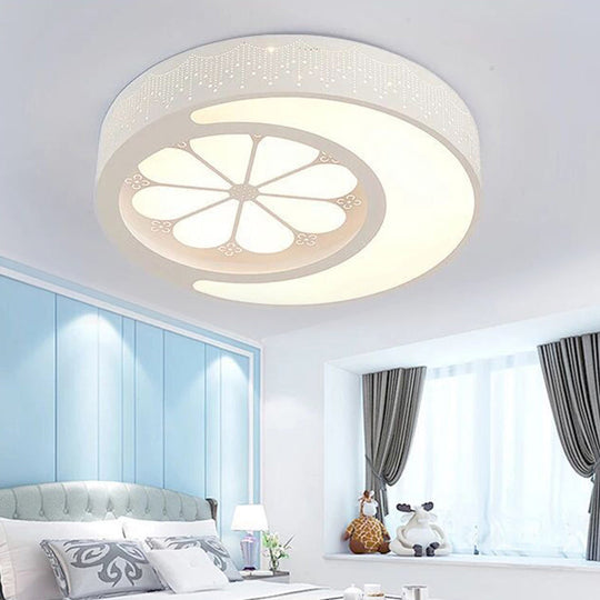 Kids’ Moon And Flower Acrylic Art Deco Flush Mount Ceiling Light For Children’s Room