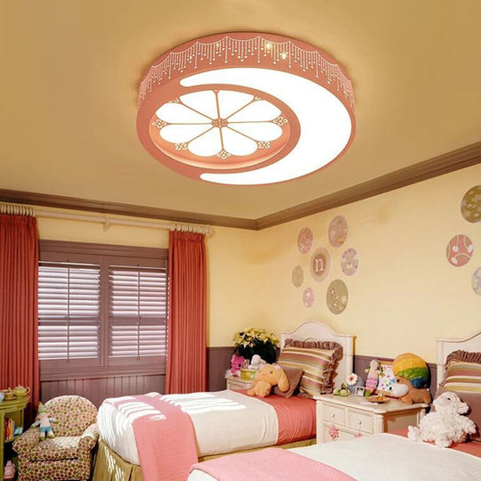 Kids’ Moon And Flower Acrylic Art Deco Flush Mount Ceiling Light For Children’s Room