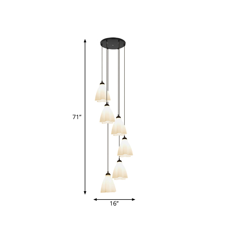 Simplicity Black Swirl Drop Pendant With White Glass Ruffled Cluster