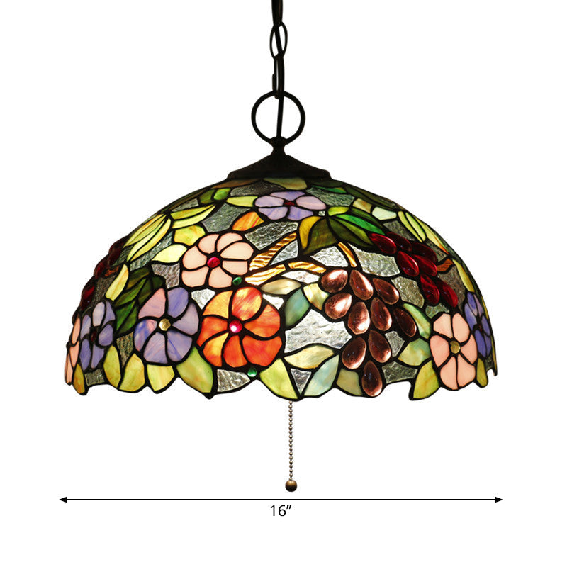 Artisan Glass Black Chandelier Pendant - Hand-Crafted Domed 3-Light Mediterranean Lamp