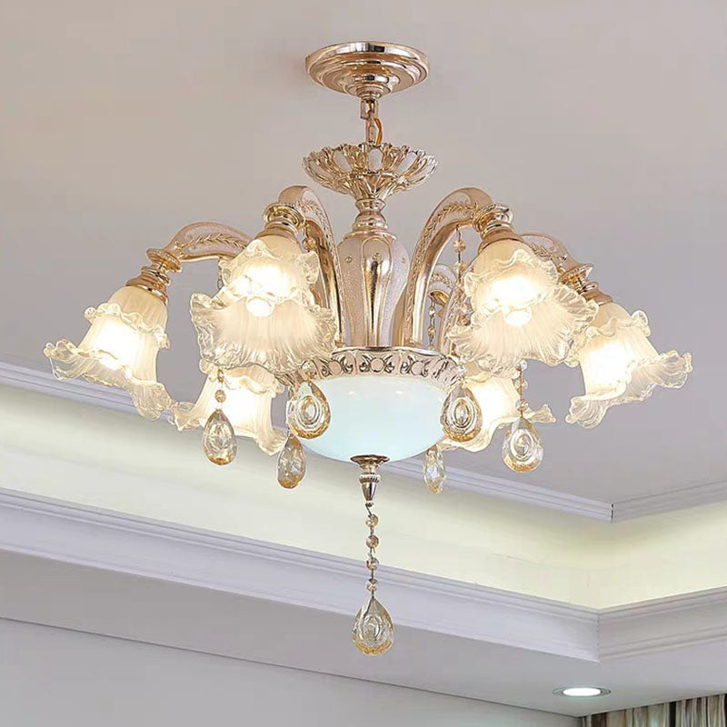 Nordic Gold Flower Chandelier Light Fixture With Frosted Textured Glass Shade - Hanging Lighting 6 /