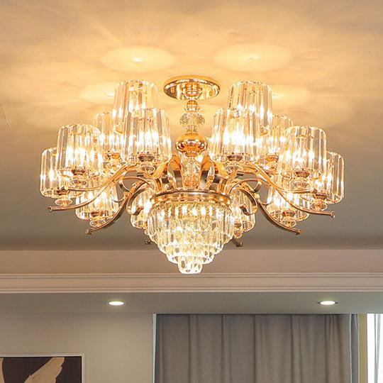 Modern Gold Crystal Cylinder Chandelier Pendant Lamp - Clear Stylish Lighting Fixture