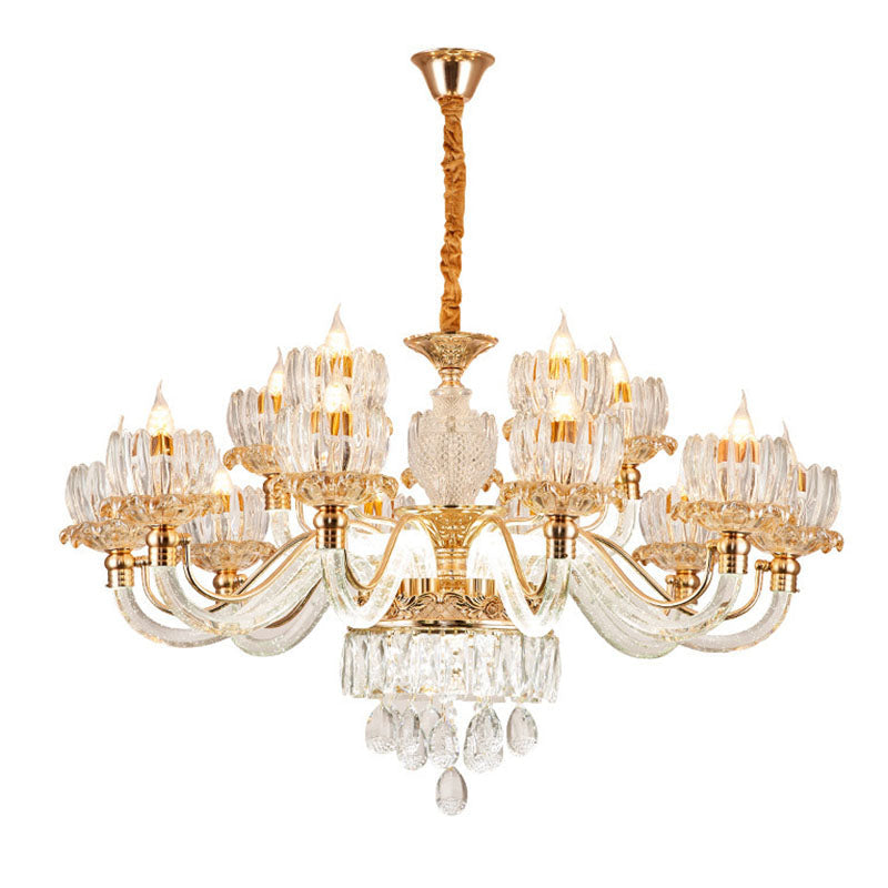 Contemporary Rose Gold Flower Crystal Pendant Chandelier For Living Room Ceiling