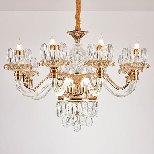 Contemporary Rose Gold Flower Crystal Pendant Chandelier For Living Room Ceiling 8 / Clear