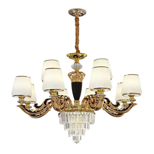 Modern Gold Conic Chandelier - Opaline Glass Pendant Light With Crystal Accent