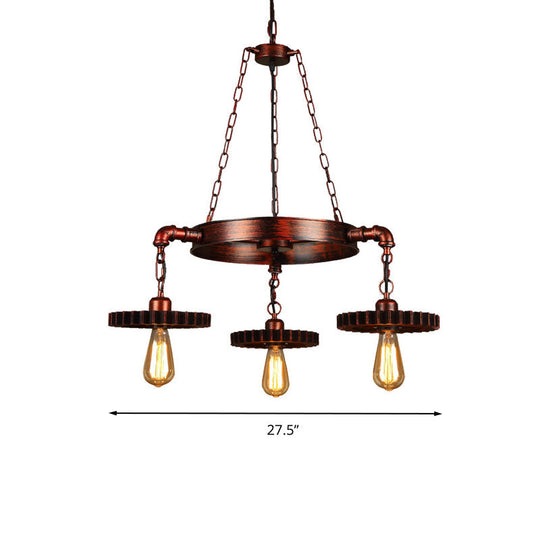 Vintage 3/7-Head Pendant Lighting | Antique Style Dark Rust Metal Chandelier For Restaurants