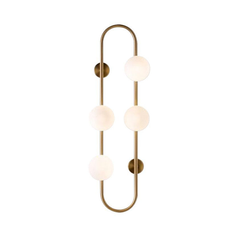 Modern Gold Oblong Sconce Wall Light With 4-Metal Heads And Milky Glass Shade