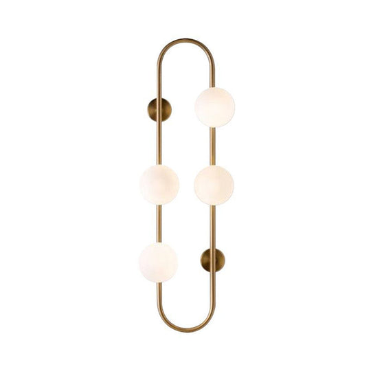 Modern Gold Oblong Sconce Wall Light With 4-Metal Heads And Milky Glass Shade