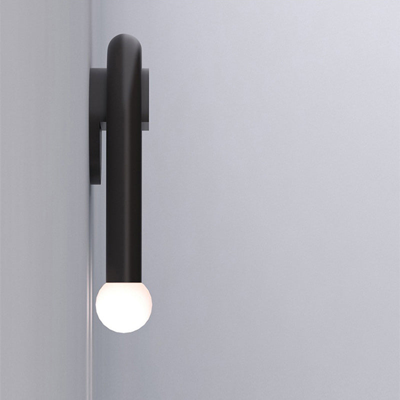Contemporary U-Shaped 2-Light Black Wall Mounted Lighting With Opal Glass Shade