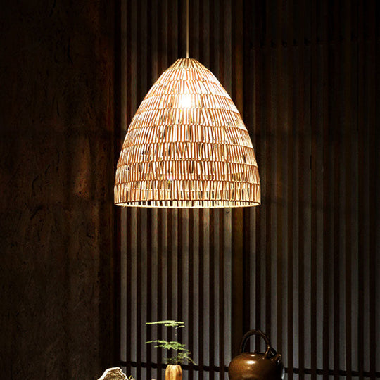 Rattan Hanging Ceiling Light - Asian-Inspired Single Wood Pendant Fixture