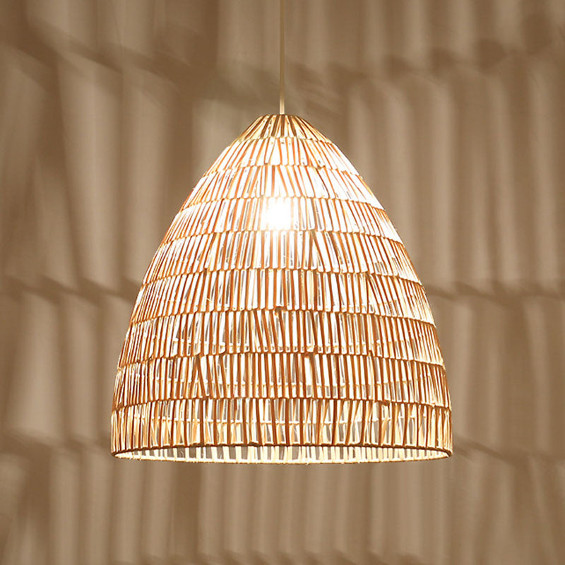 Rattan Hanging Ceiling Light - Asian-Inspired Single Wood Pendant Fixture