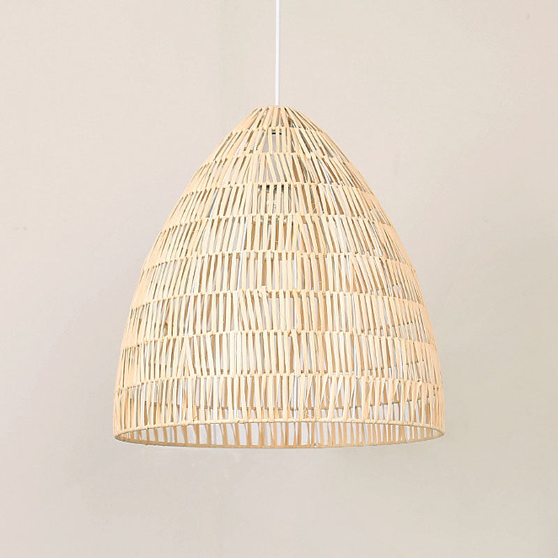 Rattan Hanging Ceiling Light - Asian-Inspired Single Wood Pendant Fixture