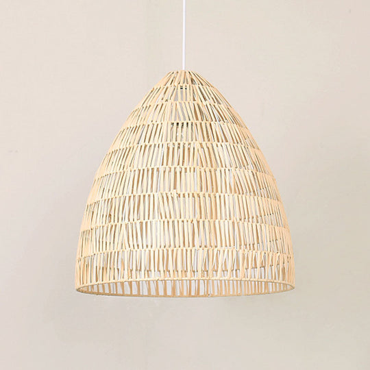 Rattan Hanging Ceiling Light - Asian-Inspired Single Wood Pendant Fixture