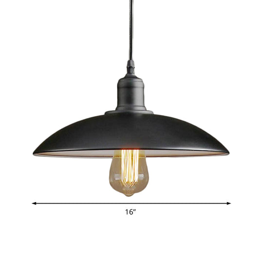 12.5’/16’ Wide Dome Industrial Metal Pendant Lamp - 1-Light Black/White Hanging Fixture For