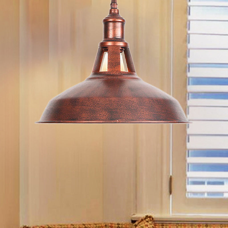 Wrought Iron Rust Pendant Lamp - Vintage Barn Style Suspension Light For Living Room (12/16 Width)