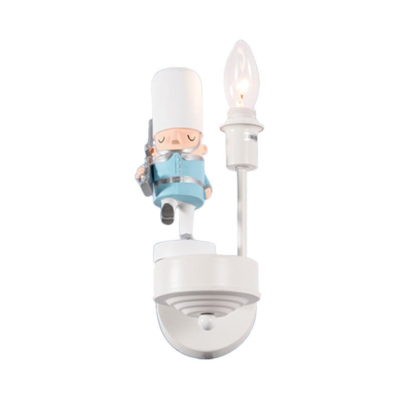 Kids Study Room Soldier Wall Lamp: Resin Single Light Sconce With Candle
