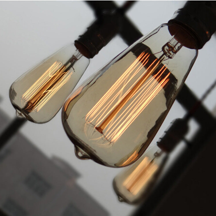 Rustic Aged Silver/Bronze Pipe Chandelier Lamp With Exposed Bulb - 6/8 Heads Indoor Hanging Light