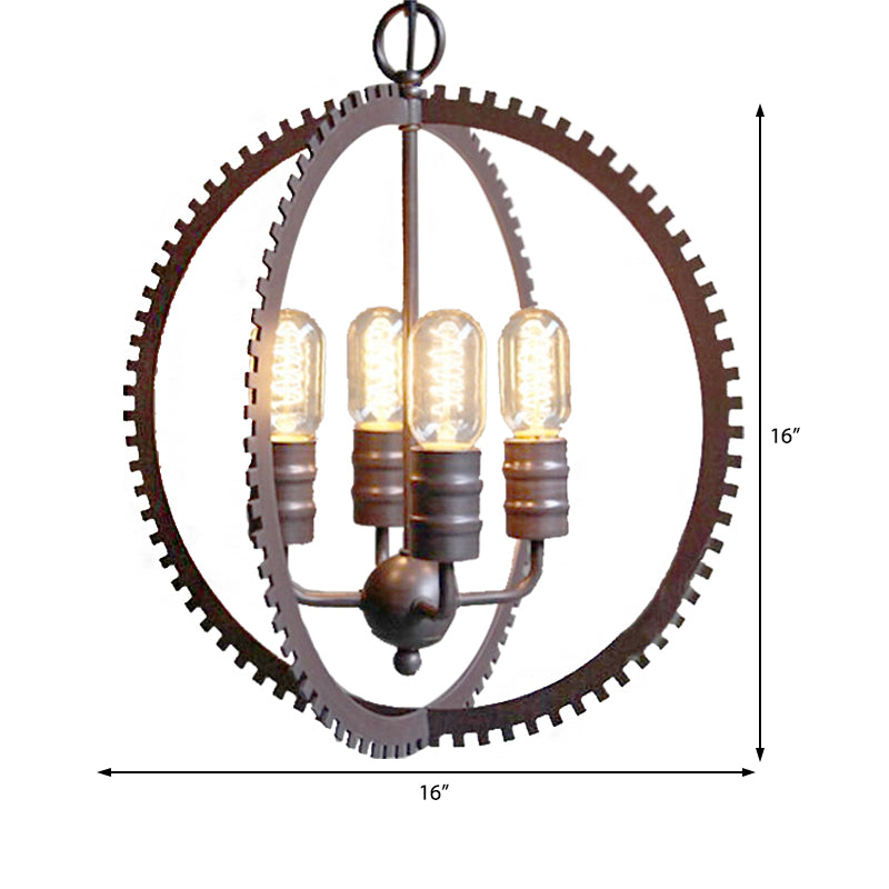 Industrial Metal Hanging Chandelier With 4-Lights Globe Shade And Bronze Finish For Dining Room