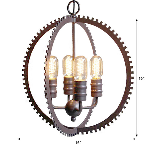 Industrial Metal Hanging Chandelier With 4-Lights Globe Shade And Bronze Finish For Dining Room