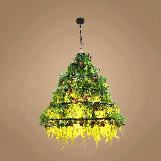 Geometric Vintage Chandelier With Artificial Plants - Metal Ceiling Light Fixture