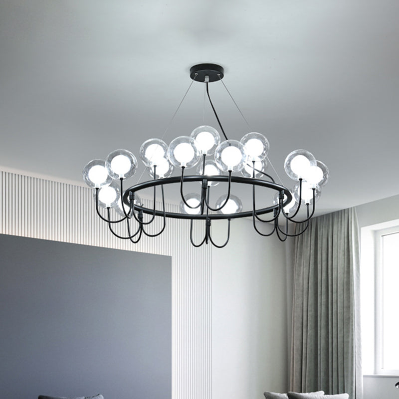 Modern Black Glass Globe Led Chandelier: Stylish Ceiling Hanging Lamp For Living Room