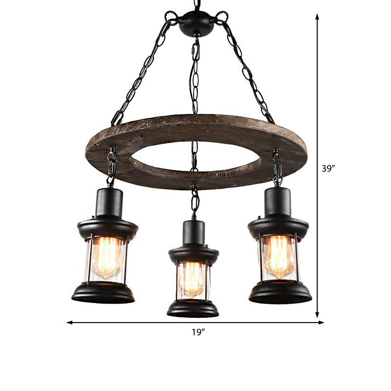 Industrial Clear Glass Lantern Shade Chandelier Pendant Light With 3/6 Bulbs For Dining Room