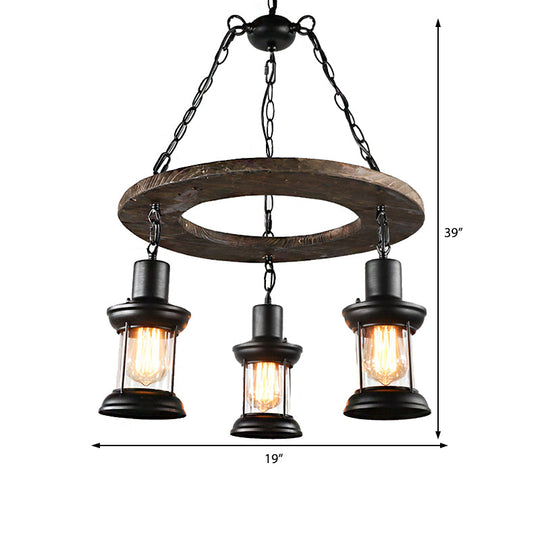 Industrial Clear Glass Lantern Shade Chandelier Pendant Light With 3/6 Bulbs For Dining Room