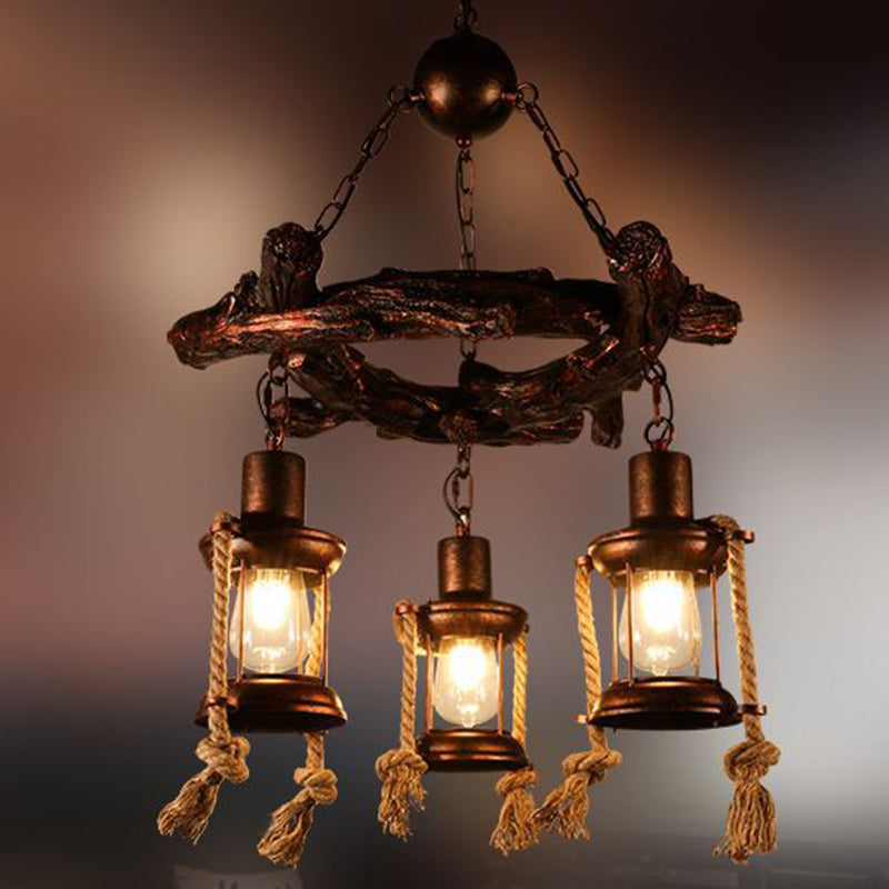 Bronze Vintage Style Clear Glass Kerosene Chandelier With 3/7-Light Pendant For Dining Room Lighting