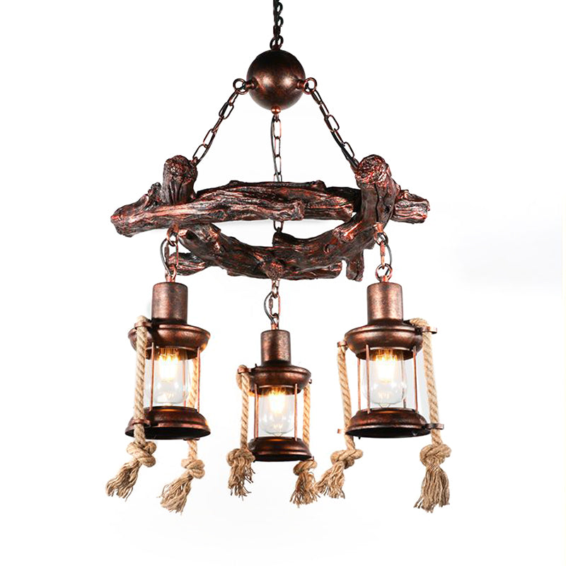 Bronze Vintage Style Clear Glass Kerosene Chandelier With 3/7-Light Pendant For Dining Room Lighting