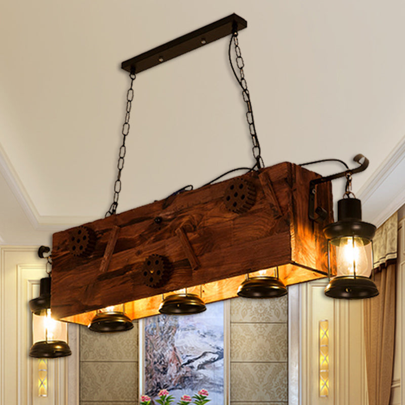 Coastal Black 6-Bulb Lantern Ceiling Lamp For Living Room With Rectangle/Fish Design