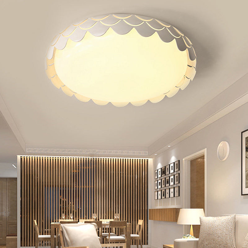 Contemporary Metal White Led Ceiling Lamp With Fish Scale Design - Ideal For Dining Room