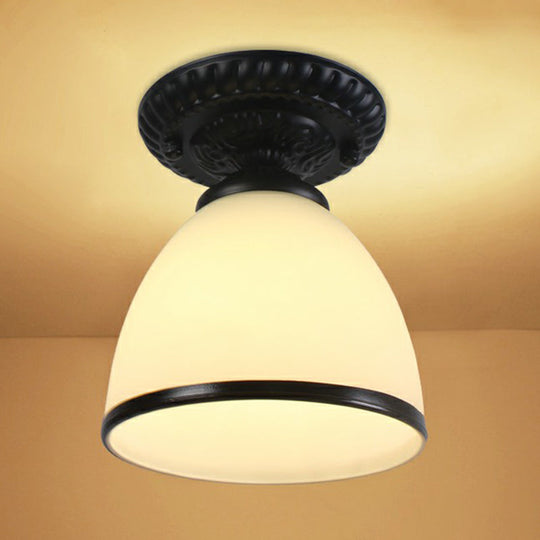 Traditional Black Bell Semi Flush Ceiling Light Fixture With Frosted Glass - 1 - Light