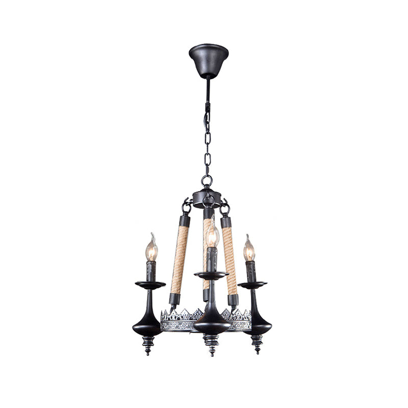 Rustic Metal And Rope Pendant Chandelier With 3/6/8 Lights - Black Candle Dining Room Hanging