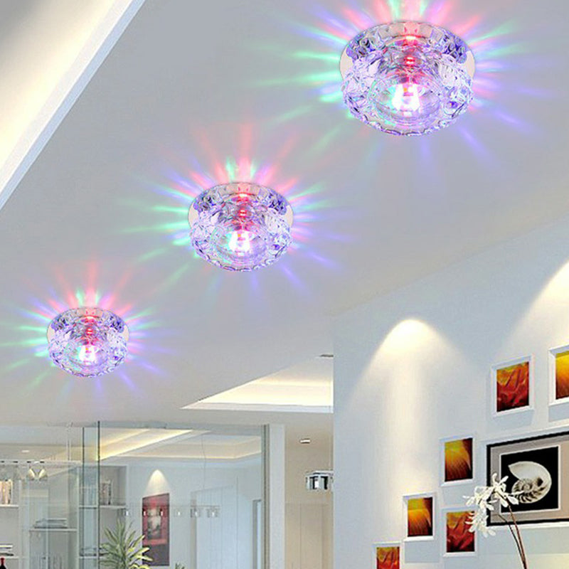 Minimalist Crystal Led Flush Mount Fixture With Clear Floral Shade- Perfect For Foyer Lighting / 3W