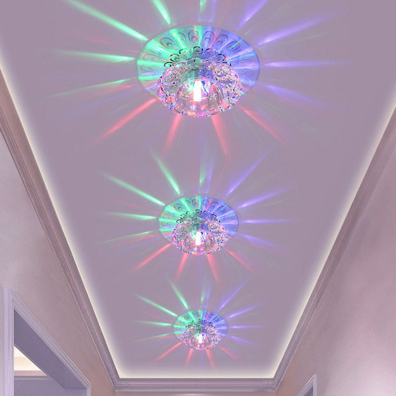 Blossom Shade Crystal Flush Ceiling Light - Contemporary Led Fixture For Hallways Mount And Clear
