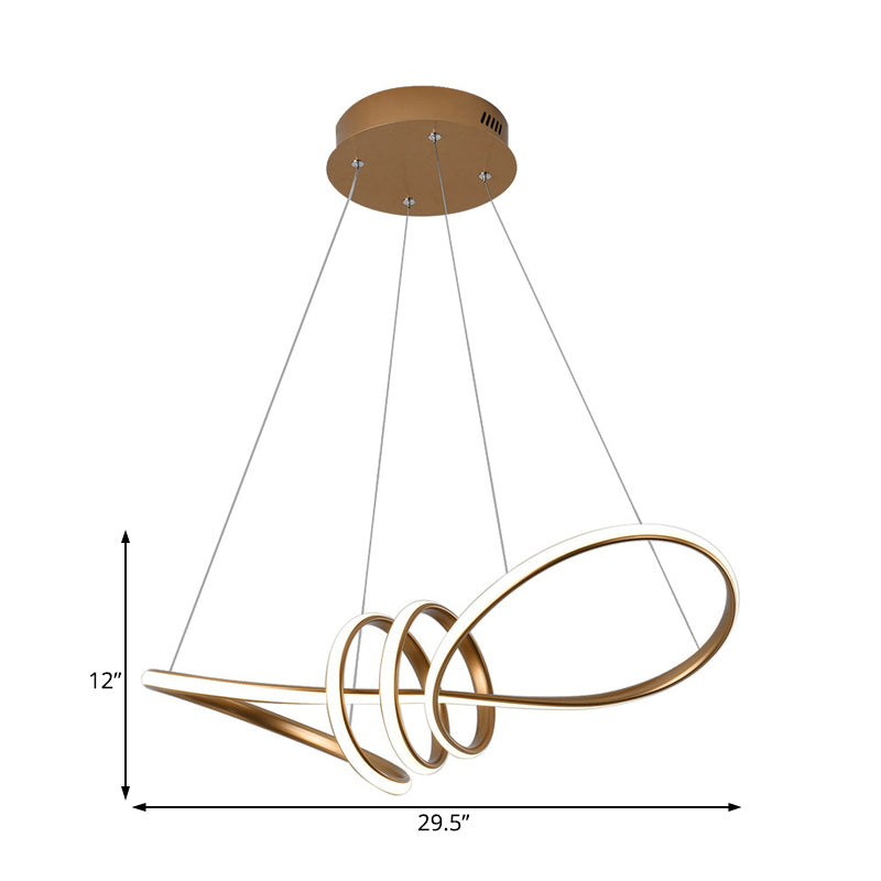 Modernist Led Pendant Chandelier In White/Warm/Natural Light With Acrylic Shade And Gold Spiral