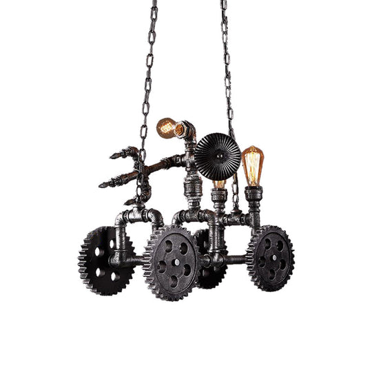 Industrial Metal Gear Pendant Lamp With Robot - Antique Silver Chandelier