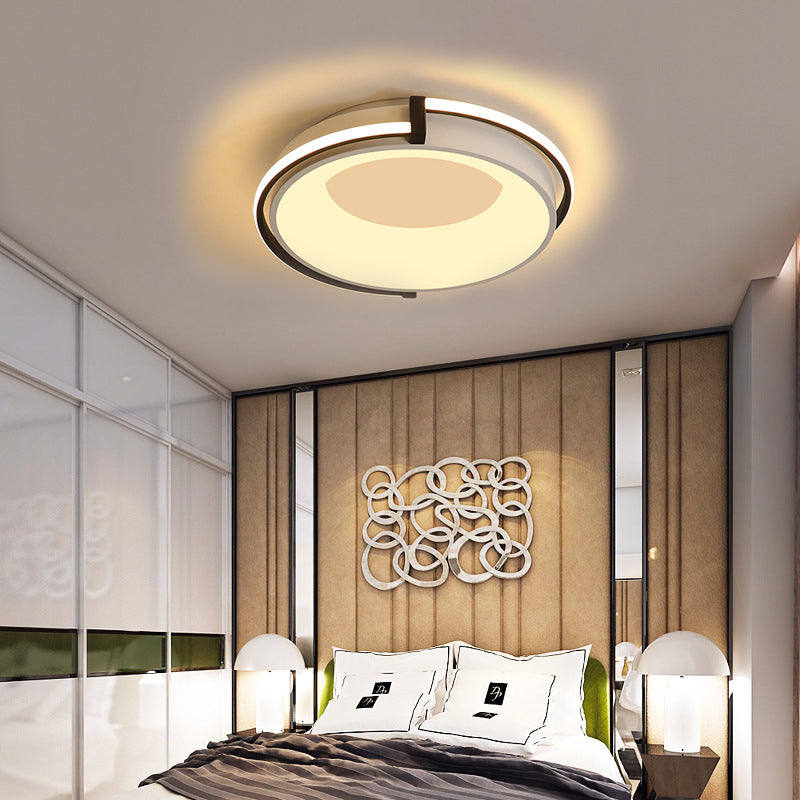 Contemporary Led Flush Mount Light With Black/Grey Ring And Acrylic Shade In White/Warm/Neutral -