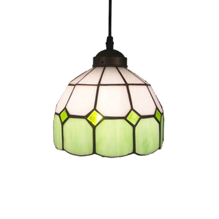 Tiffany Glass Ceiling Pendant Light - Green/Blue Hand Cut 1-Head Suspension Lamp For Restaurants