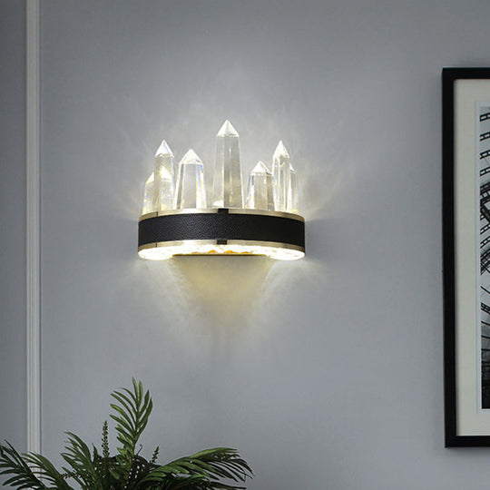Modern Black Crystal Led Wall Sconce Light - Icicle Shaped Mount For Living Room