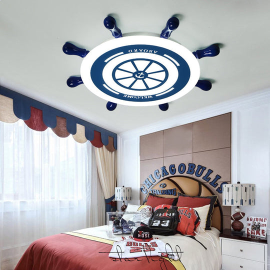 Flush Mount Led Blue Ceiling Light For Kids’ Bedroom - Warm/White