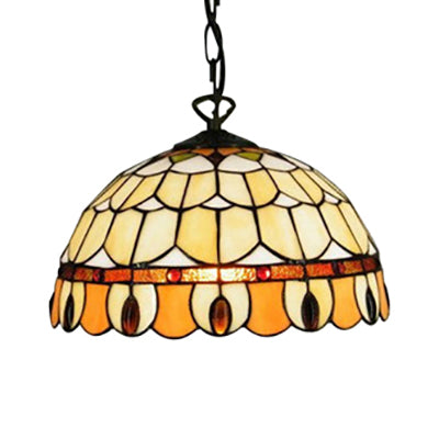 Tiffany Jeweled Pendant Lamp: Circle/Gem Pattern Stained Glass Shade Chain Included Ideal For