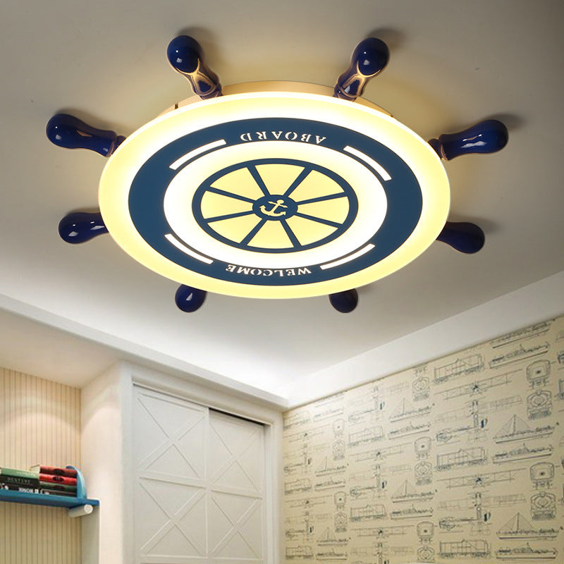 Flush Mount Led Blue Ceiling Light For Kids’ Bedroom - Warm/White